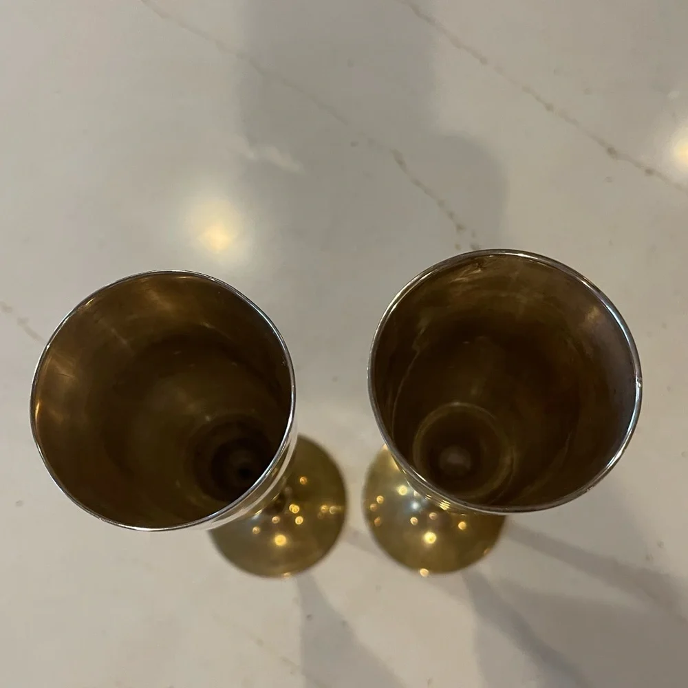 Vintage Two Tone Gold and Silver Brass  Champagne Flutes By‎ Maurice Duchin Inc